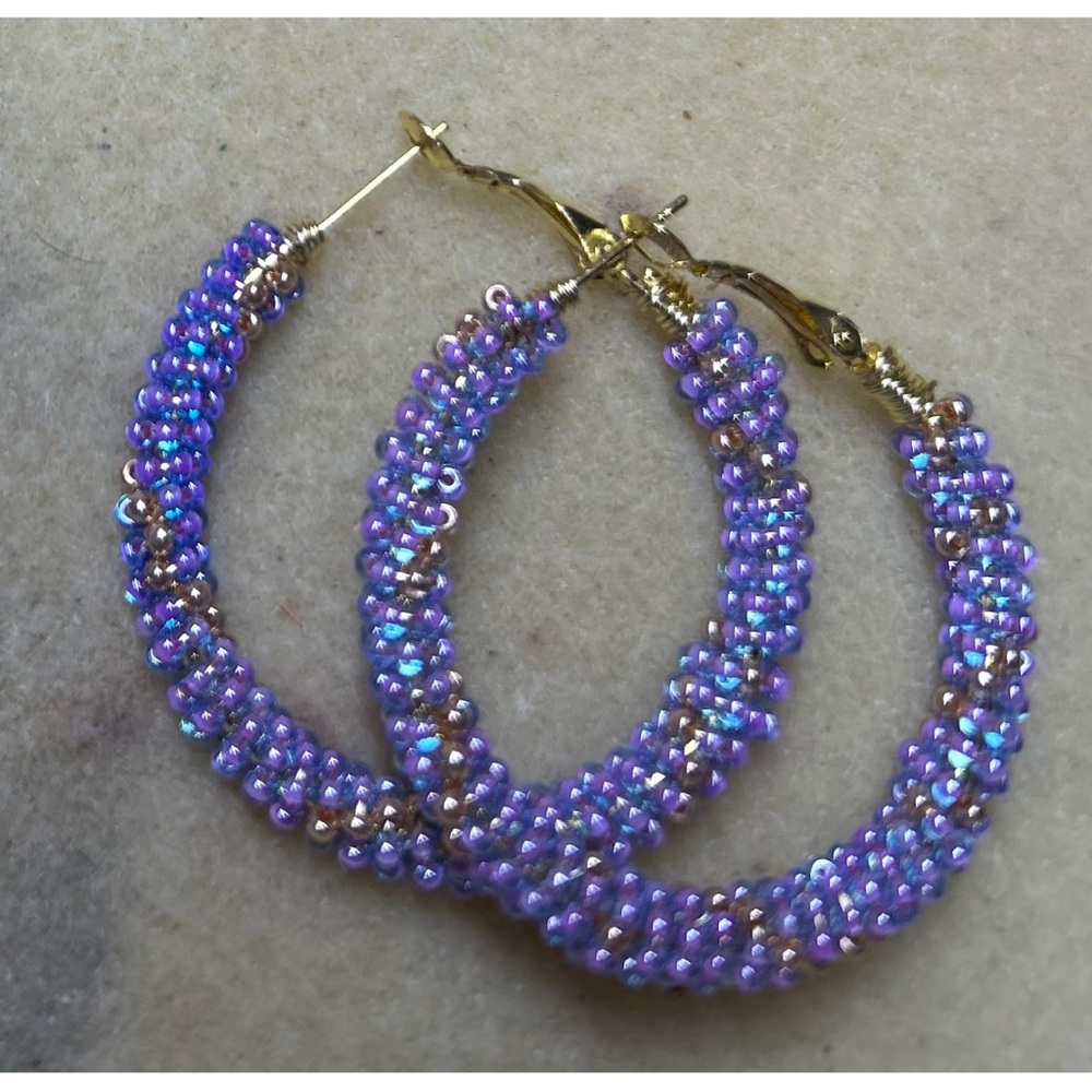 Handmade Purple Hoop Earrings